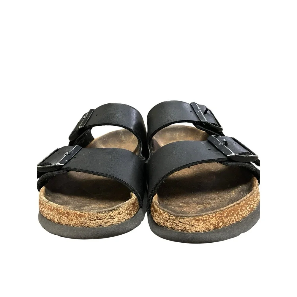 Birkenstock Arizona Black Leather Silver Buckle Comfort Slide Sandals  8-8.5 /39